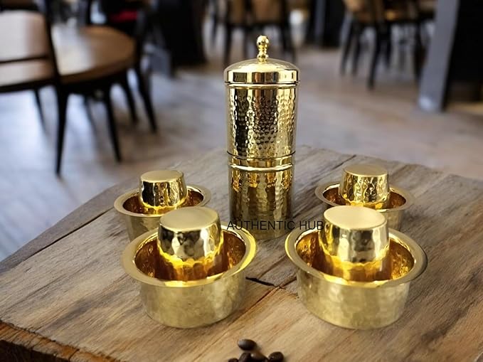 Boost Your Coffee Experience with Authentic Hub’s Brass Hammered Coffee Filter and Dabara Set