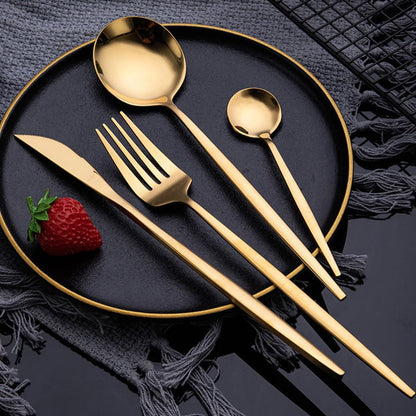 Elegant 24-Piece Mirror Finish Gold Cutlery Set for 6 – Premium Stainless Steel Flatware and Golden Dinnerware