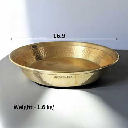 Brass Tasla, 10.8 Inch Brass Serving Tray, Handmade, Thamboolam Thattu, Brass Platter Diwali Gift - AUTHENTIC HUB