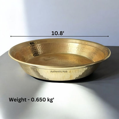 Brass Tasla, 10.8 Inch Brass Serving Tray, Handmade, Thamboolam Thattu, Brass Platter Diwali Gift - AUTHENTIC HUB