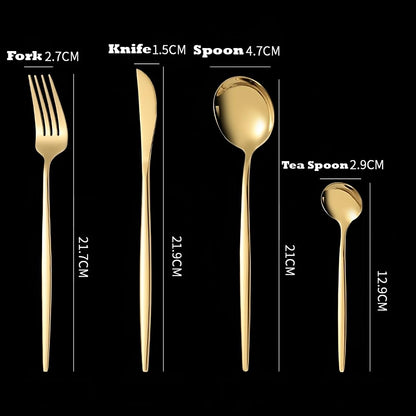 Elegant 24-Piece Mirror Finish Gold Cutlery Set for 6 – Premium Stainless Steel Flatware and Golden Dinnerware