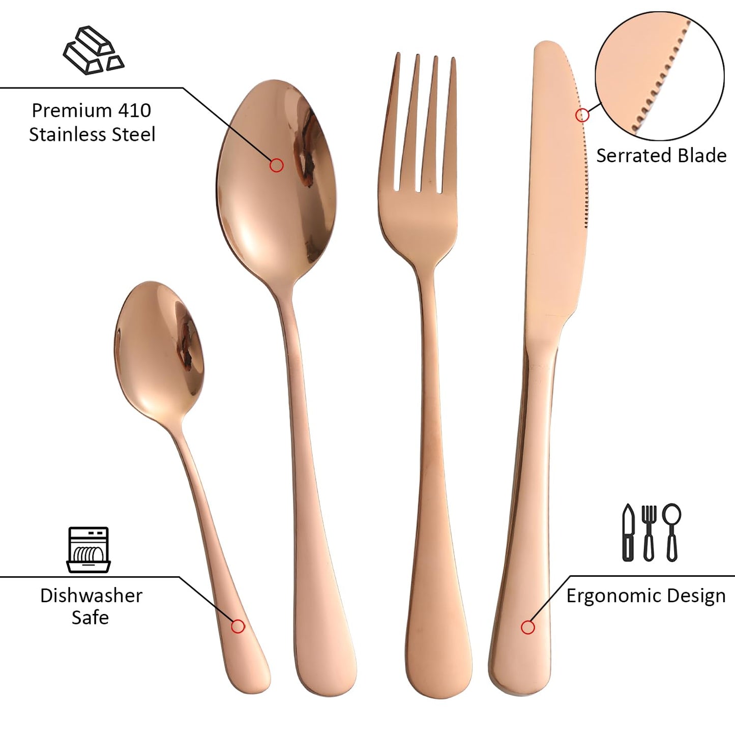 Rose Gold 24-Piece Cutlery Set – Stainless Steel Flatware for Elegant Golden Dinnerware