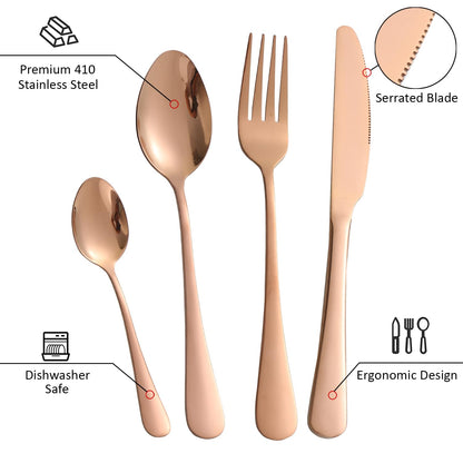 Rose Gold 24-Piece Cutlery Set – Stainless Steel Flatware for Elegant Golden Dinnerware