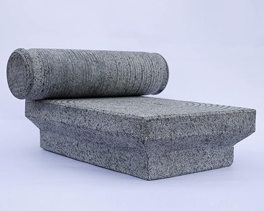 Shop online for the 11kg Handmade Pure Granite Ammikallu – 11 x 7 Inch Grinding Stone and Mortar and Pestle Set for Your Kitchen (Grey)