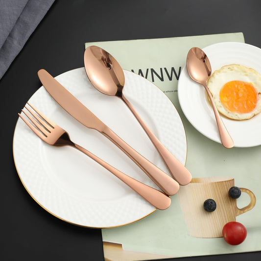 Rose Gold 24-Piece Cutlery Set – Stainless Steel Flatware for Elegant Golden Dinnerware