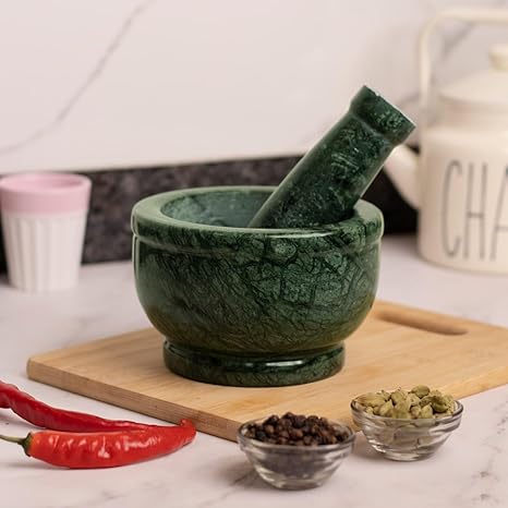 Motor And Pestle, Grinding Stone, Mortor And Pestle, Handcrafted Green Marble Imam Dasta, Kharal, Kundi, Okhli