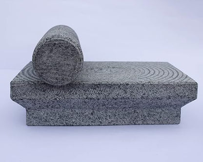 Shop online for the 11kg Handmade Pure Granite Ammikallu – 11 x 7 Inch Grinding Stone and Mortar and Pestle Set for Your Kitchen (Grey)