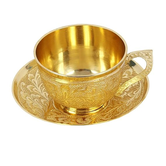 Cup And Saucer. Brass Beautifully Flower Design Capacity 200 ml (Pack of - 4)