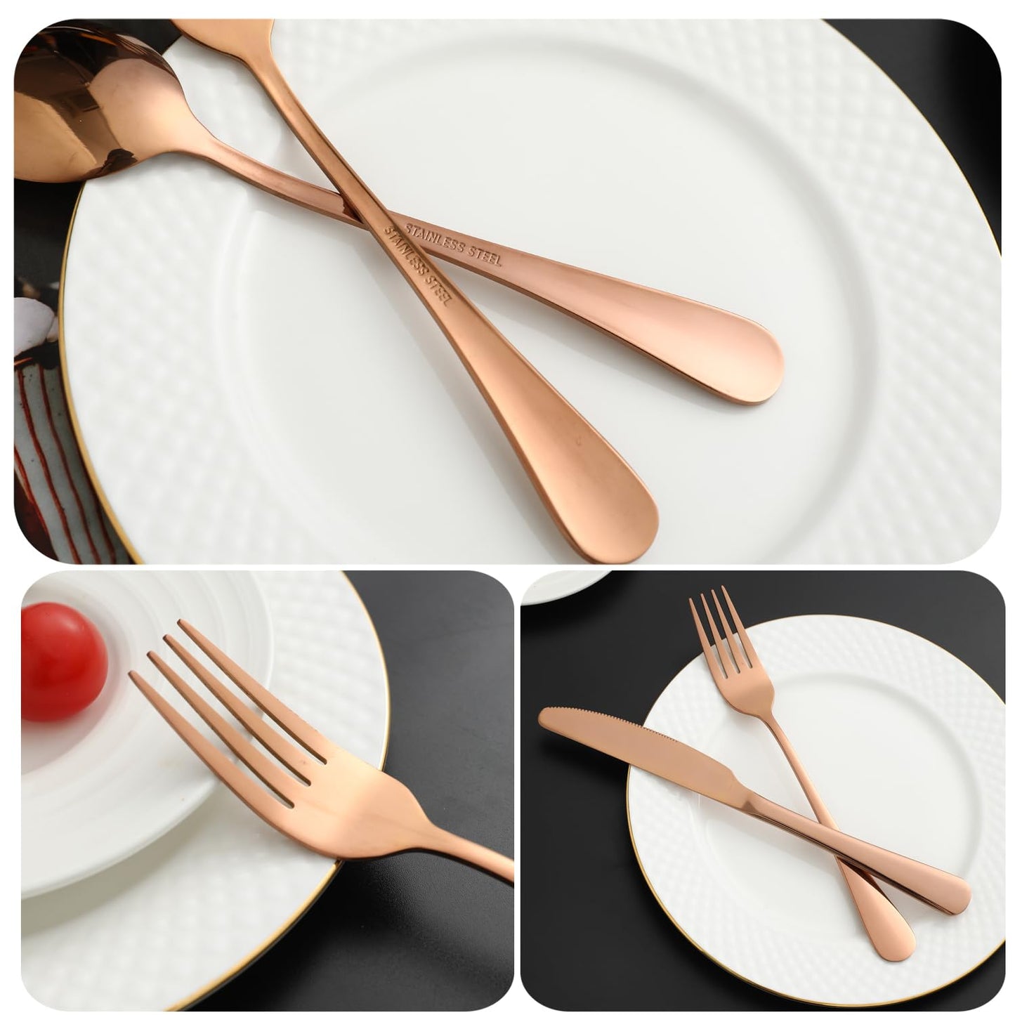 Rose Gold 24-Piece Cutlery Set – Stainless Steel Flatware for Elegant Golden Dinnerware