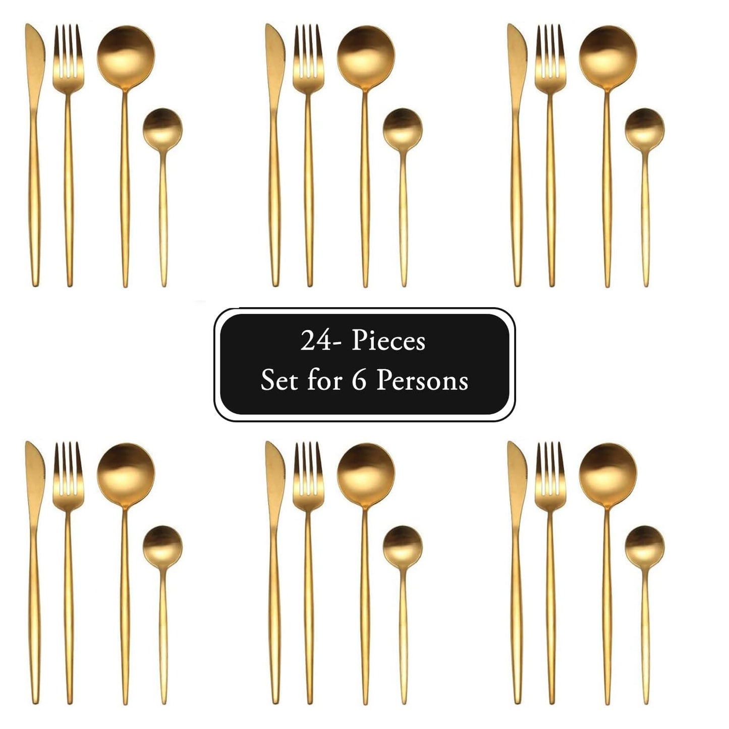 Elegant 24-Piece Mirror Finish Gold Cutlery Set for 6 – Premium Stainless Steel Flatware and Golden Dinnerware