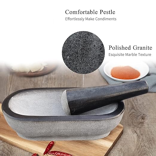 Buy the exquisite 12-Inch Black Granite Stone Mortar and Pestle Set – Unpolished, perfect for spices, Okhli masher, and Khalbatta