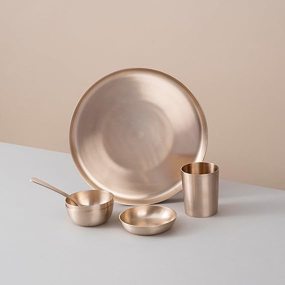 Bronze Dinner Set, Kansa Thali Set, Dinnerware Sets, Plain Bronze Dinner Set Of 6, Plates And Bowls Set, Buy Online