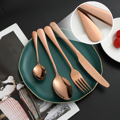 Rose Gold 24-Piece Cutlery Set – Stainless Steel Flatware for Elegant Golden Dinnerware