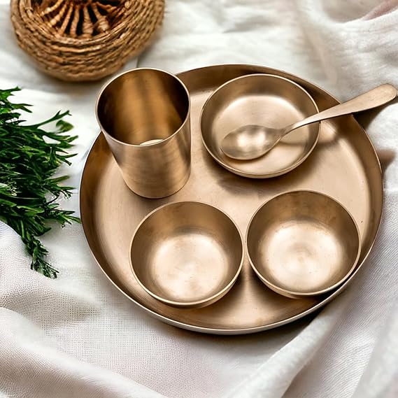 Bronze Dinner Set, Kansa Thali Set, Dinnerware Sets, Plain Bronze Dinner Set Of 6, Plates And Bowls Set, Buy Online