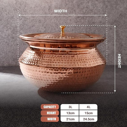 Cooking Pot, Copper Degchi, Copper Handi, 3 L Handcrafter Copper Handi, Cooking Pot Online, Buy Now