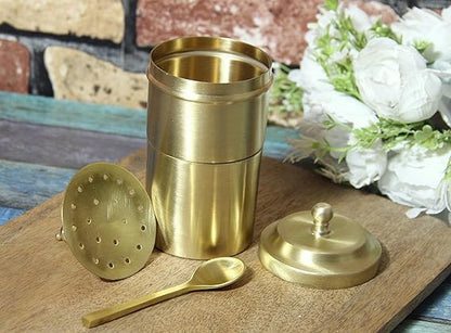 Brass Coffee Filter with Dabara Set and 1 Small Spoon - Matt Finish 150 ml Filter - Small with Coffee Filter