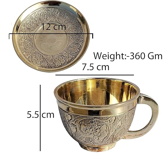 Cup And Saucer. Brass Beautifully Flower Design Capacity 200 ml (Pack of - 4)