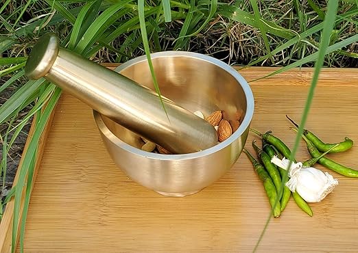 Mortor and pestle, Spice Grinder, Hand Grinder, Pure Brass Motor And Pestle, Manjal Kal Buy Now