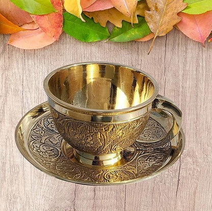 Cup And Saucer. Brass Beautifully Flower Design Capacity 200 ml (Pack of - 4)