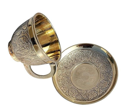 Cup And Saucer. Brass Beautifully Flower Design Capacity 200 ml (Pack of - 4)