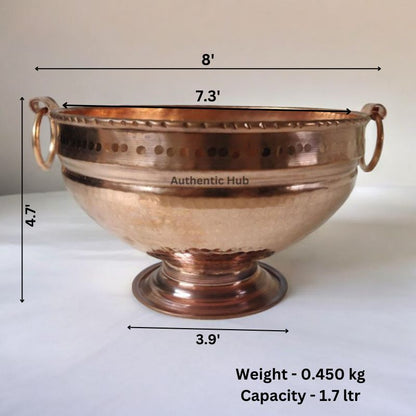 Copper Bowl, 1.7 Ltr Round Gangalam - Ideal for Home and Diwali Decoration, Handmade Traditional Bowl, Copper Serveware Online, Diwali Offer - AUTHENTIC HUB