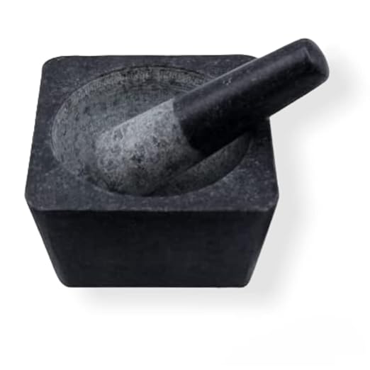 Handmade Pure Granite Stone Mortar and Pestle Set – Kalvam, Kharad, Spice Mixer, Okhli, Square Kharal for Kitchen