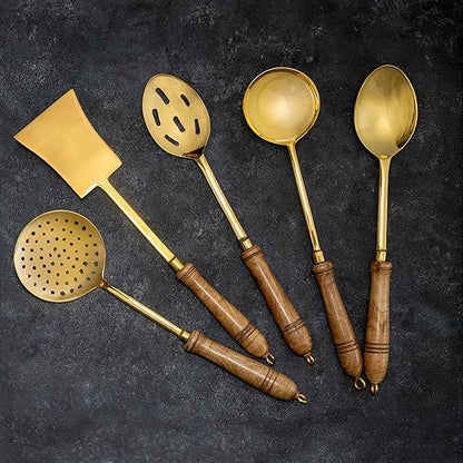 Cutlery Set, Brass Ladle, Serving Spoon, Karandi, Antique Spatula, Set of 5 Kitchen Spoon, Antique Cutlery, Cooking Utensils, Metal Spatula,Ladle Online