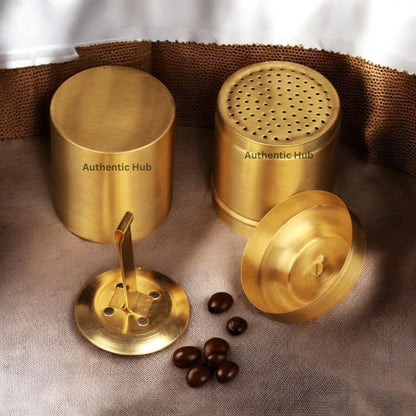 "2 Cup Matte Brass Filter with 6 Dabara Set - Reusable South Indian Coffee Maker Gift Hamper"- AUTHENTIC HUB