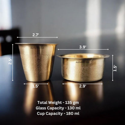 4 Cup Brass Filter with 4 Dabara, Design Dabara Set, Reusable Metal Coffee Maker, Gift Hamper - AUTHENTIC HUB