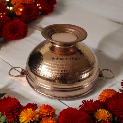 Copper Bowl, 1.7 Ltr Round Gangalam - Ideal for Home and Diwali Decoration, Handmade Traditional Bowl, Copper Serveware Online, Diwali Offer - AUTHENTIC HUB