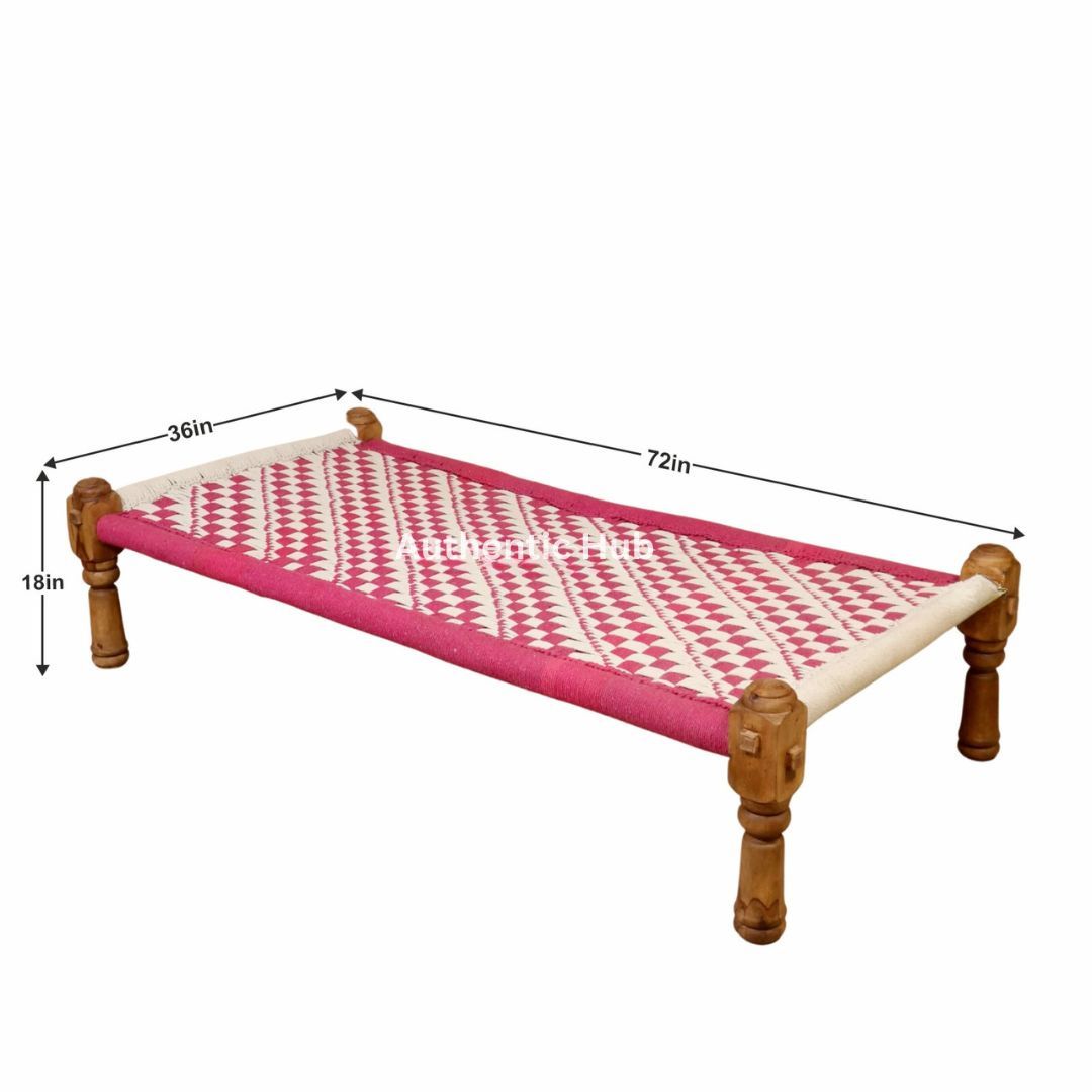 Khatiya: Handmade Daybed, Pink Woven Garden Bench, Indian Furniture, Rope Bed, Garden Bench - AUTHENTIC HUB