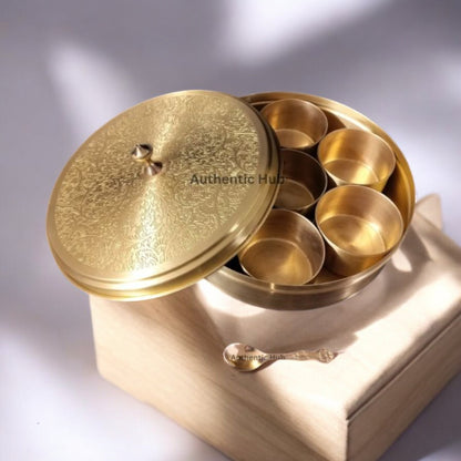 Brass 9 Inch Masala Box, Spice Container, Masala Spice Box, Buy Spice Box Online, Diwali Offer - AUTHENTIC HUB