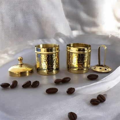 "6 Cup Hammered Brass Filter with 6 Dabara Set - Reusable South Indian Coffee Maker Gift Hamper"- AUTHENTIC HUB