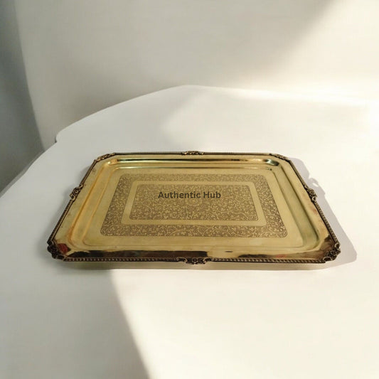 Brass Tray, Serving Platter, 16.5 Inch Vintage Brass Royal Tray, Square Etching Tray for Serving Coffee and Table Decor, Buy Royal Tray - AUTHENTIC HUB