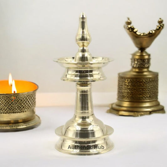 Diya, South Indian Lamp, 9 Inch Bronze Vilakku - Diwali Decor, Handmade Pooja Deepak, Elegant Festival Bronze Oil Lamp - AUTHENTIC HUB