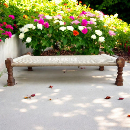 Garden Bench: Handmade Daybed, Jute khatiya, Indian Furniture, Rope Bed - AUTHENTIC HUB