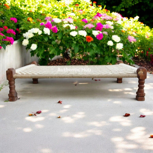 Garden Bench: Handmade Daybed, Jute khatiya, Indian Furniture, Rope Bed - AUTHENTIC HUB