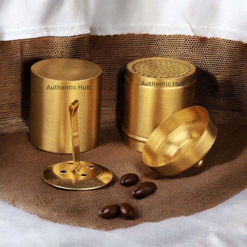 "2 Cup Matte Brass Filter with 6 Dabara Set - Reusable South Indian Coffee Maker Gift Hamper"- AUTHENTIC HUB