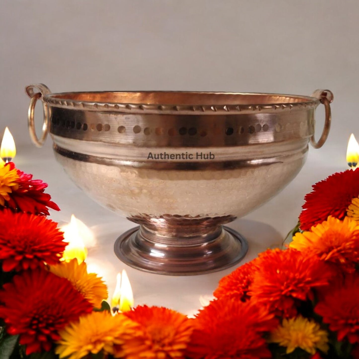 Copper Bowl, 1.7 Ltr Round Gangalam - Ideal for Home and Diwali Decoration, Handmade Traditional Bowl, Copper Serveware Online, Diwali Offer - AUTHENTIC HUB