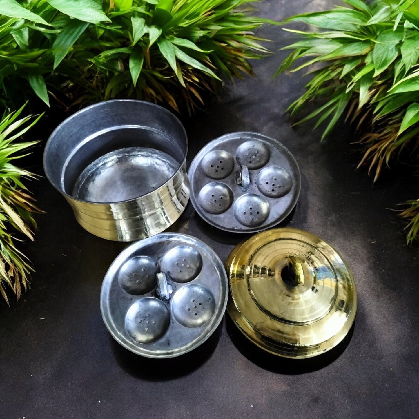 Brass Idli Pathram: South Indian Maker, Vessel & Stand- 2 Plates, 9 Pits Panai for Perfect Idlis. Shop Now- AUTHENTIC HUB