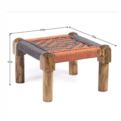 Furniture: Grey and Orange Wooden Pidha, Chowki, Beautifully Crafted Stool, Handcrafted Antique stool