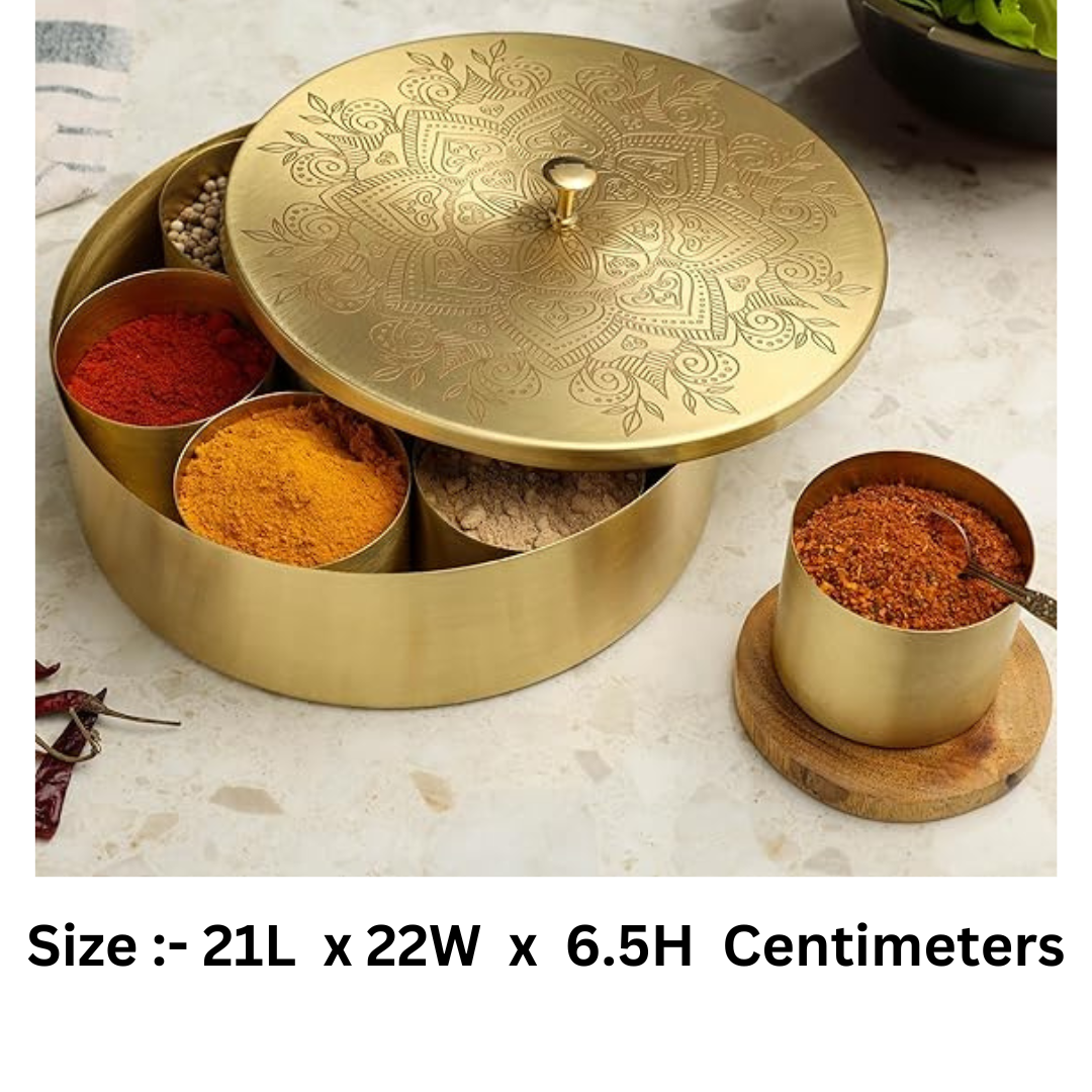 Handcrafted Spice Box - Brass Masala Box, Indian Spice Dabba, Spice Containers, and Seasoning Gift Set