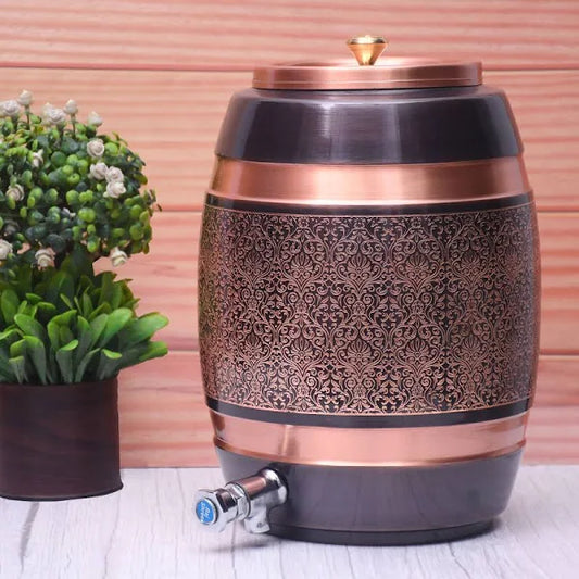 Black Engraved Design Copper Dispenser: Perfect for any Vintage Water Cooler Setup, Ideal as a Water Tap Dispenser or Stylish Copper Water Vessel