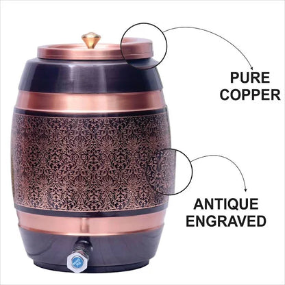 Black Engraved Design Copper Dispenser: Perfect for any Vintage Water Cooler Setup, Ideal as a Water Tap Dispenser or Stylish Copper Water Vessel